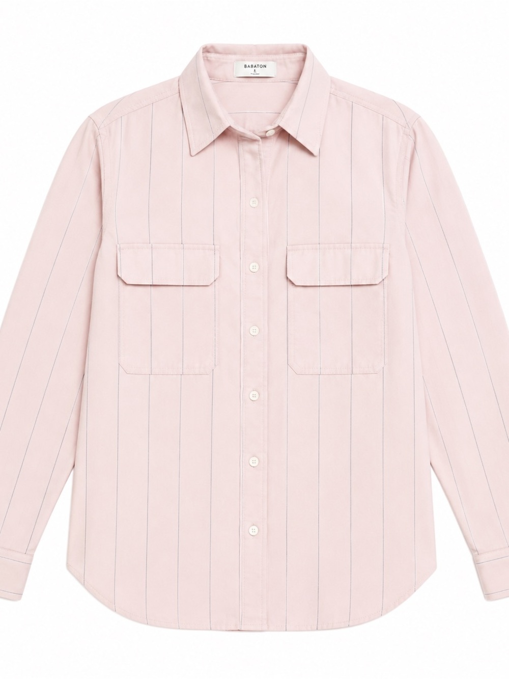 Babaton Utility Button Up Shirt Pink Pinstripe Tencel Lyocell  Minimalist